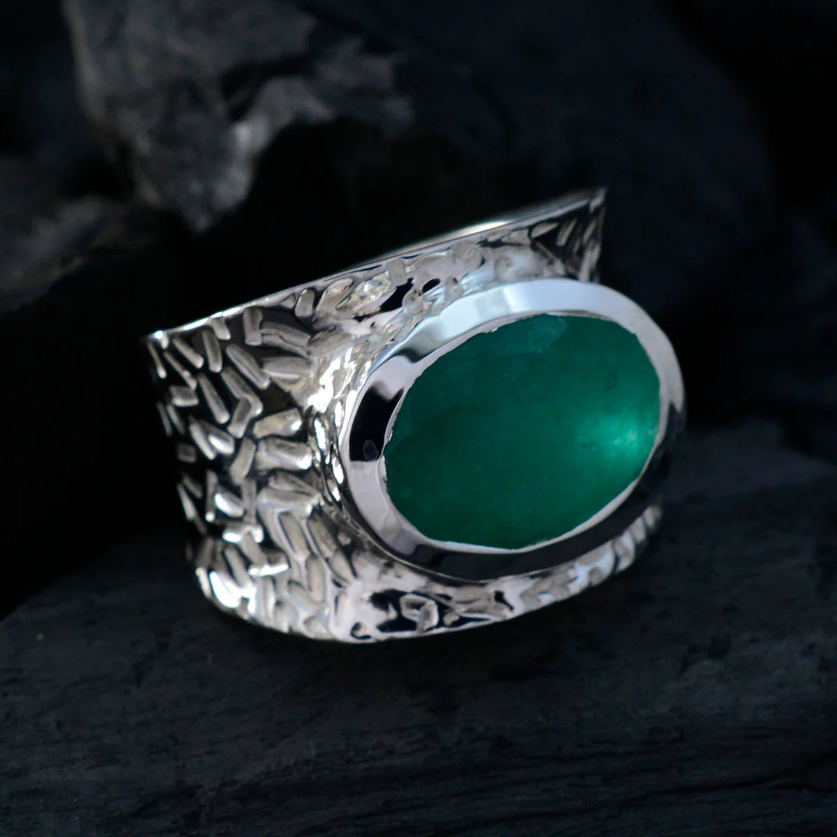 Indian Emerald Solitaire Moroccan Sterling Silver Green Gemstones Essential engravings Ring Jewellery - Image 4
