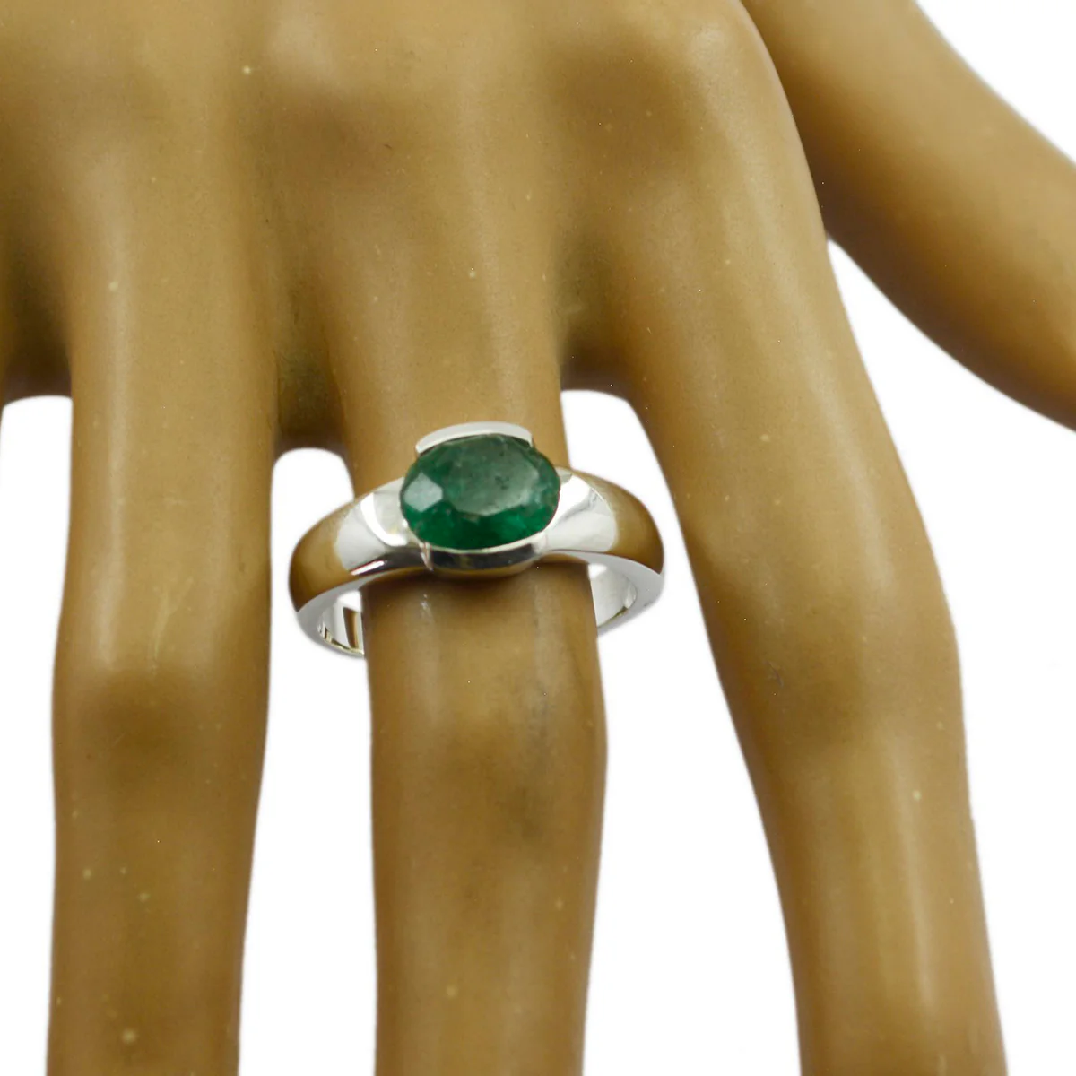 Indian Emerald Solitaire Russian Silver Green Gemstones Mid-weight Romantic Ring Jewelry - Image 3