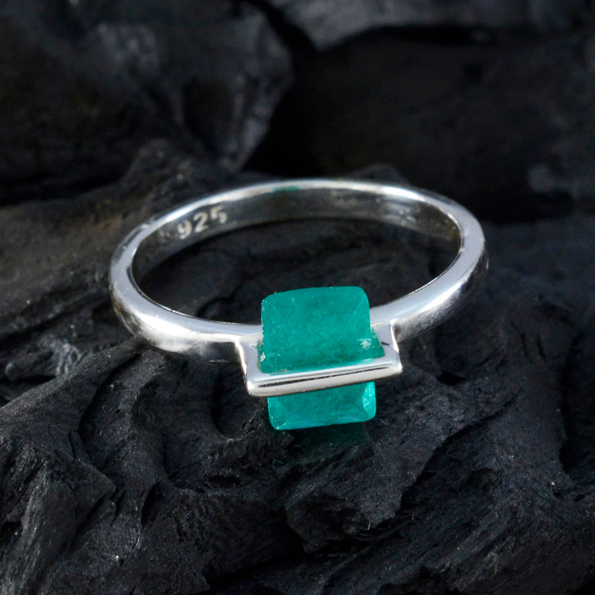 Indian Emerald Solitaire Turkish 92.5 Silver Green Gems Dainty Abstract Ring Jewellery - Image 4