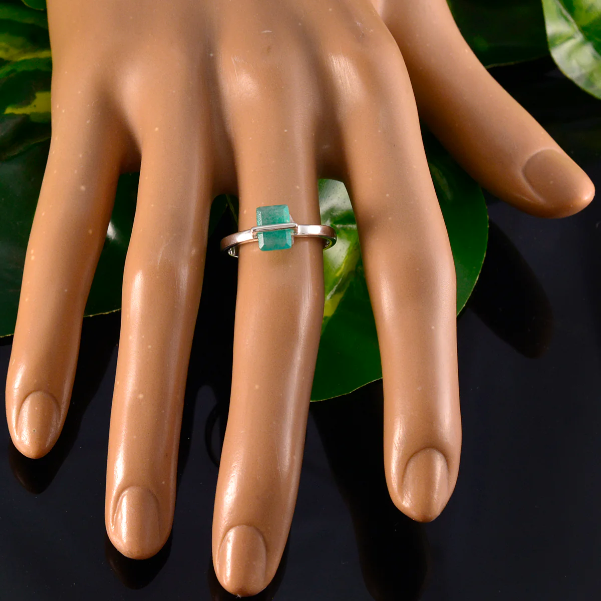 Indian Emerald Solitaire Turkish 92.5 Silver Green Gems Dainty Abstract Ring Jewellery - Image 5