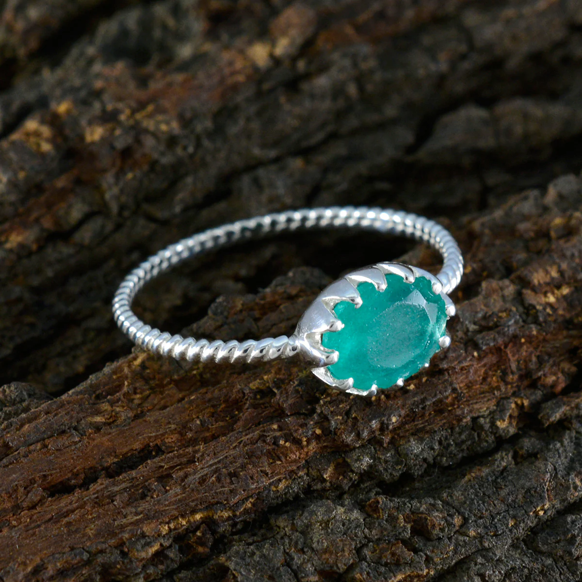 Indian Emerald Solitaire Turkish 925 Sterling Silver Green Gems Elegant Twist Ring Jewellery - Image 3