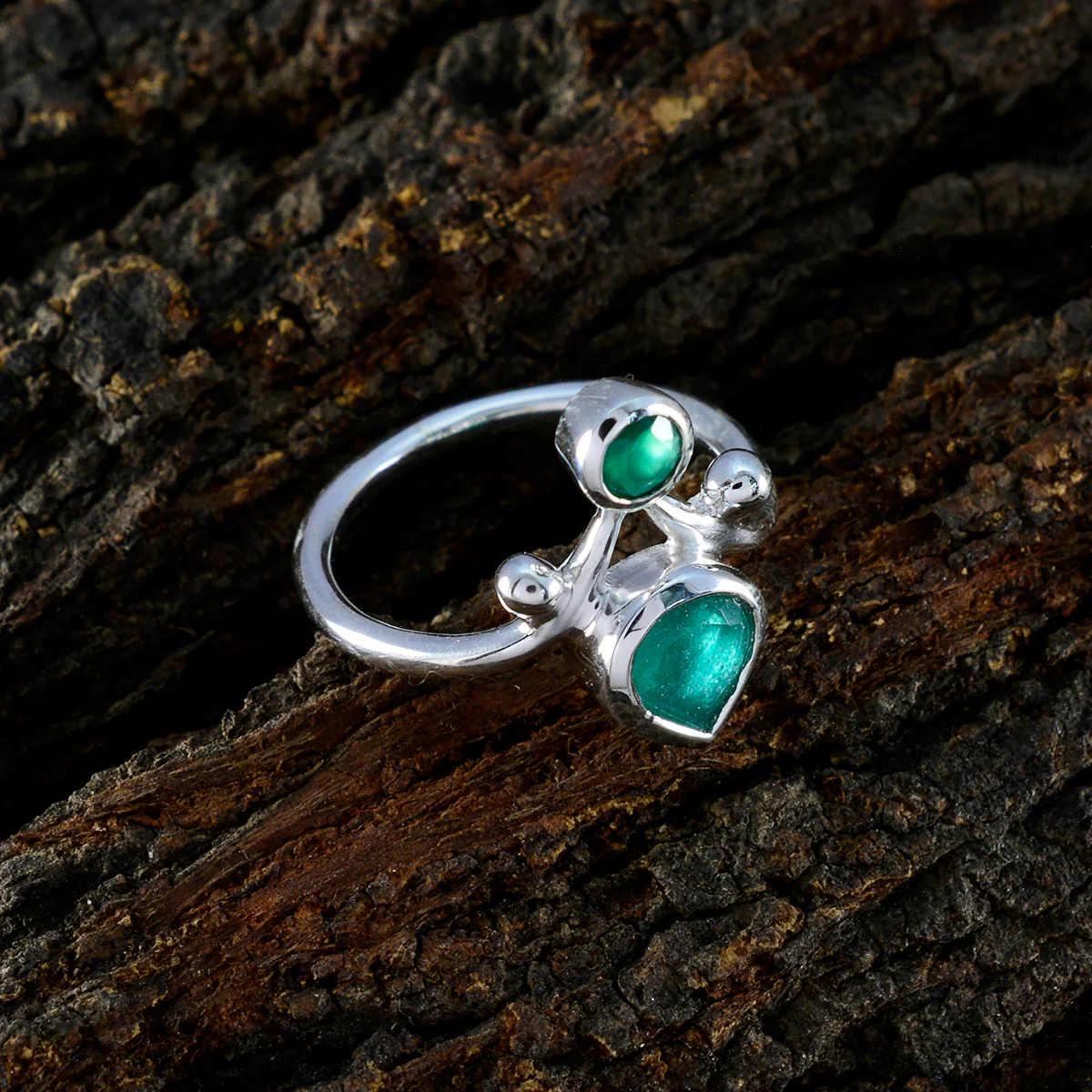 Indian Emerald Toi et Moi Moroccan Sterling Silver Green Gemstones Tiny Love Ring Jewelry - Image 3