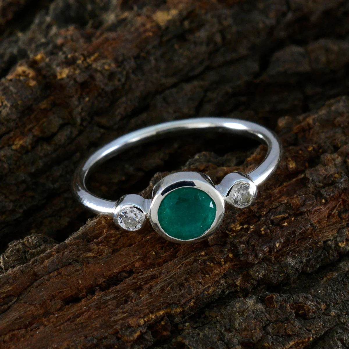 Indian Emerald Trilogy Korean 925 Silver Green Gems Elegant Contemporary Ring Jewelry - Image 3