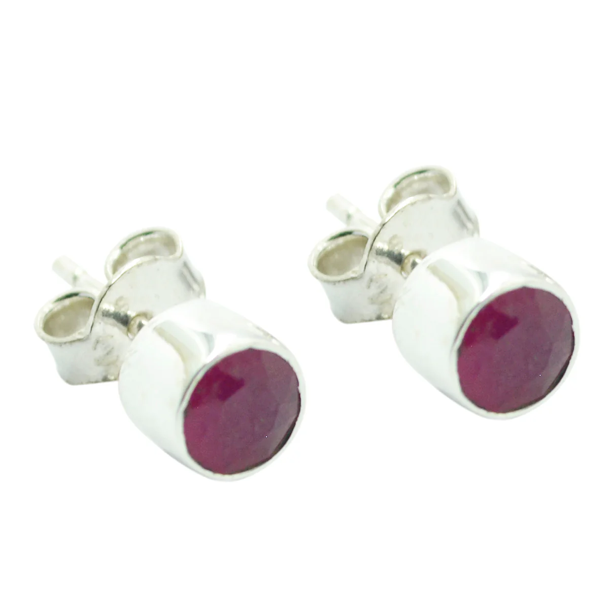 Indian Ruby French Layla Solitaire Stud Red Sterling Silver Earring