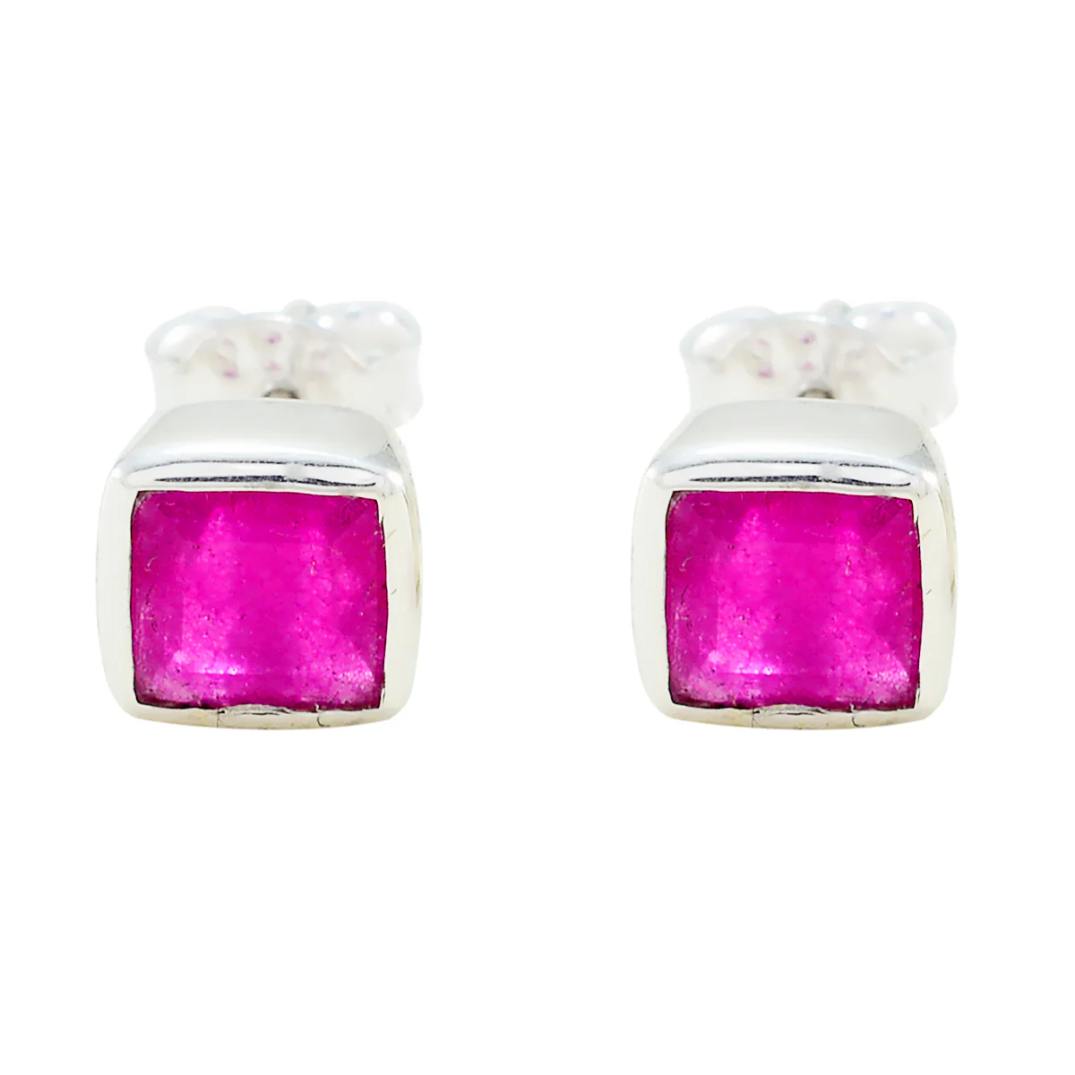 Indian Ruby German Lea Solitaire Stud Red Silver Earring