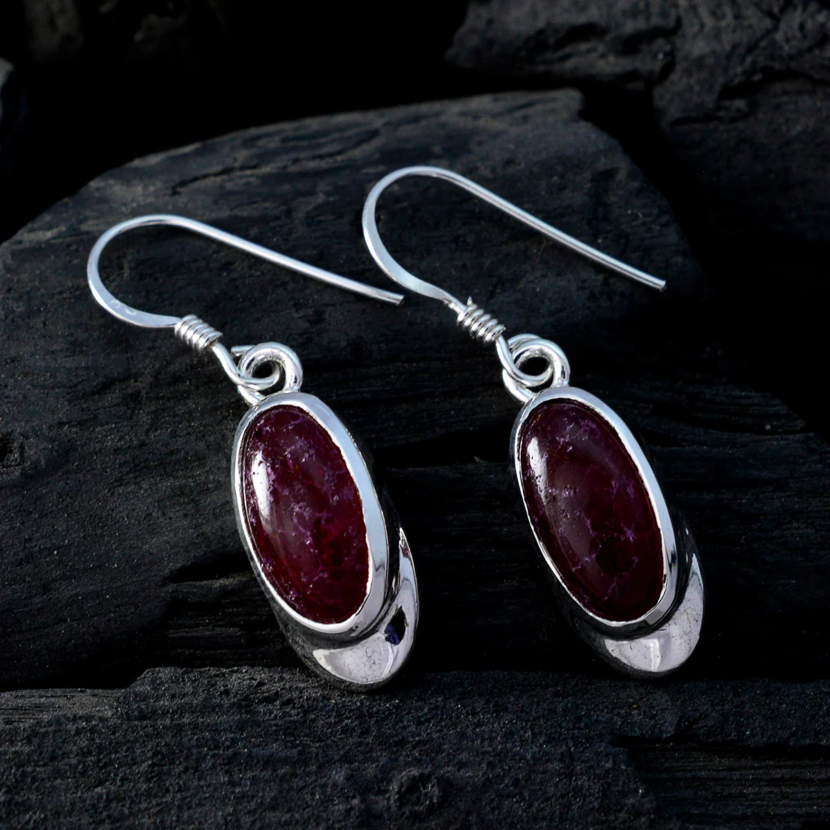 Indian Ruby Mexican Grace Solitaire Dangle Red 92.5 Silver Earring - Image 4