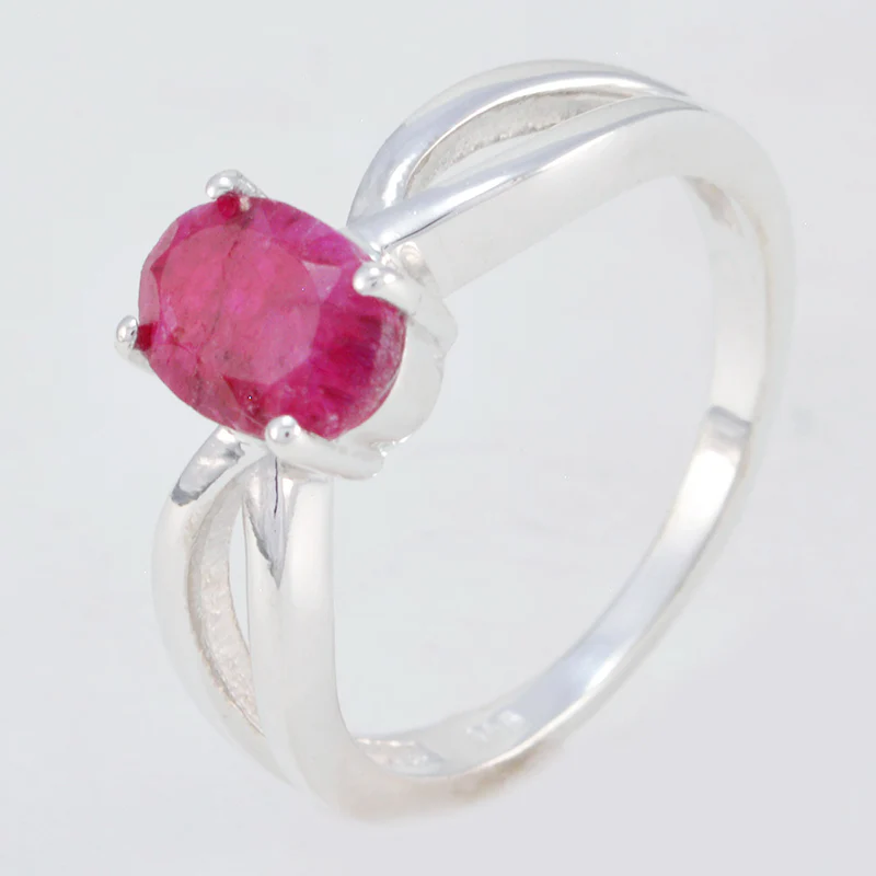 Indian Ruby Solitaire American 92.5 Silver Red Gems Delicate Graceful Ring Jewelry - Image 2