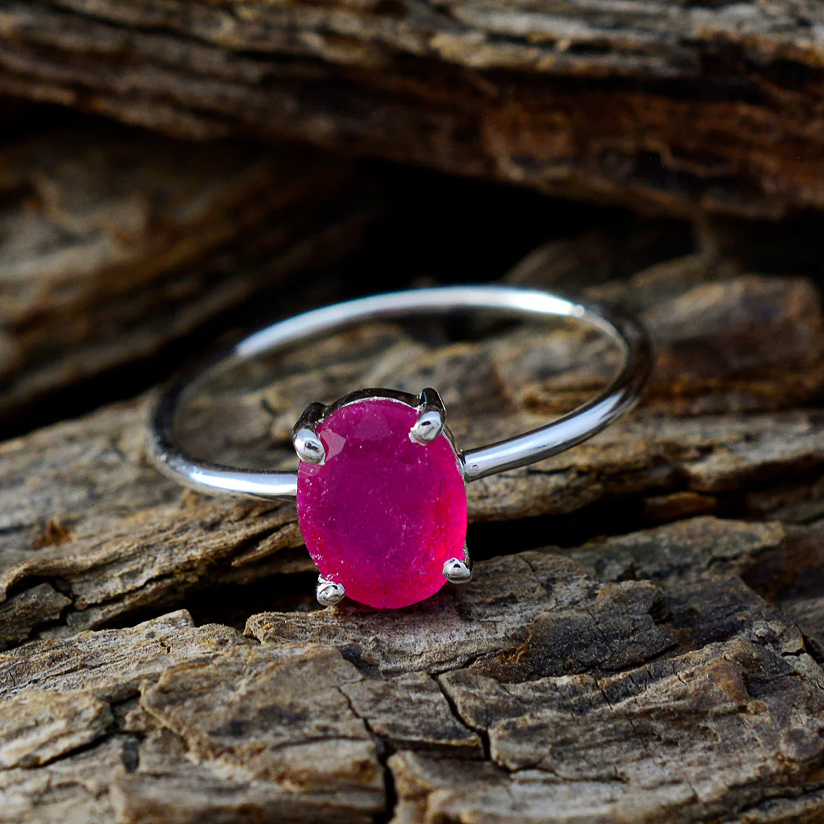 Indian Ruby Solitaire American Silver Red Gems Elegant  Feminine Ring Jewellery - Image 3