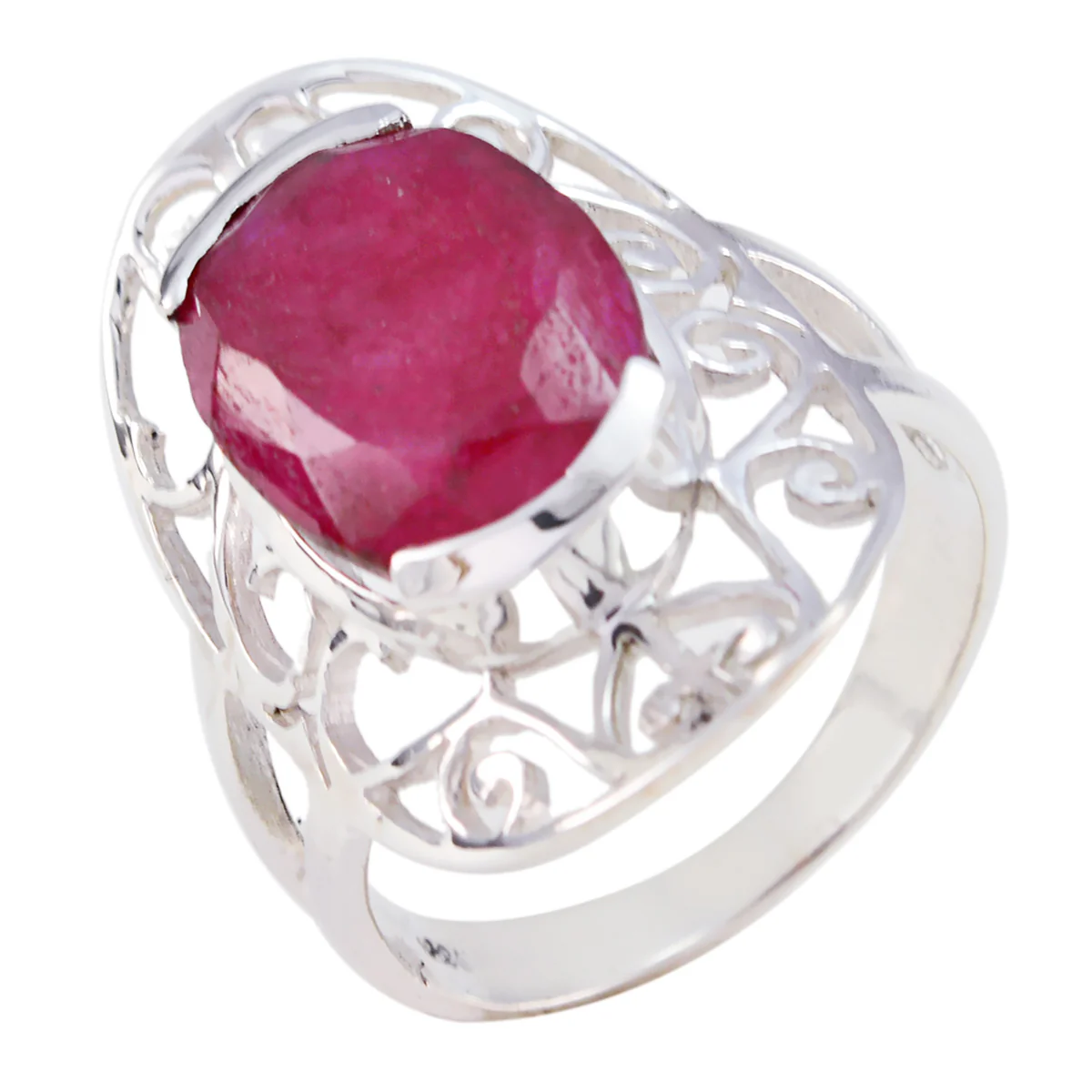Indian Ruby Solitaire French Sterling Silver Red Gems Classic Art Deco Ring Jewelry - Image 2