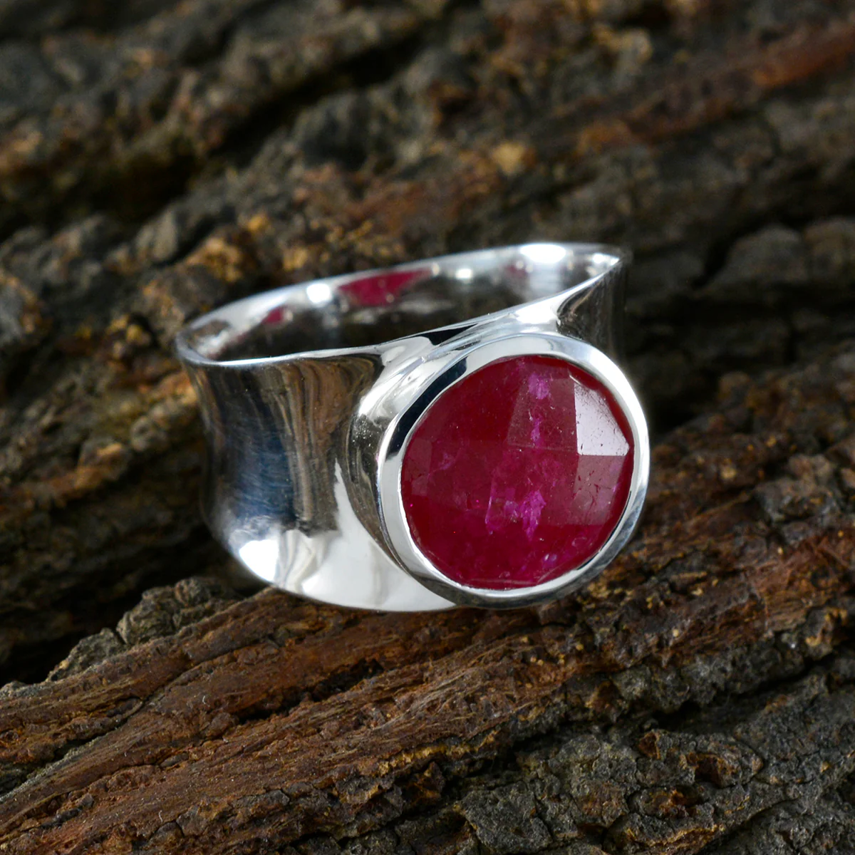 Indian Ruby Solitaire French Sterling Silver Red Gemstone Edgy Armor Band Jewellery - Image 3