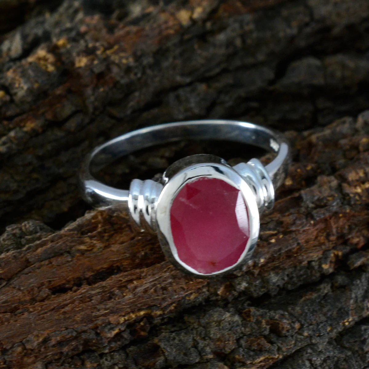 Indian Ruby Solitaire Indian Sterling Silver Red Gems Mid-weight Graceful Ring Jewelry - Image 4