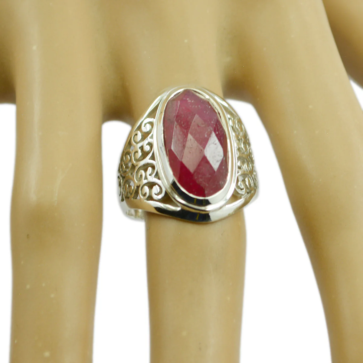 Indian Ruby Solitaire Italian Sterling Silver Red Gems Mid-weight Filigree Ring Jewellery - Image 2