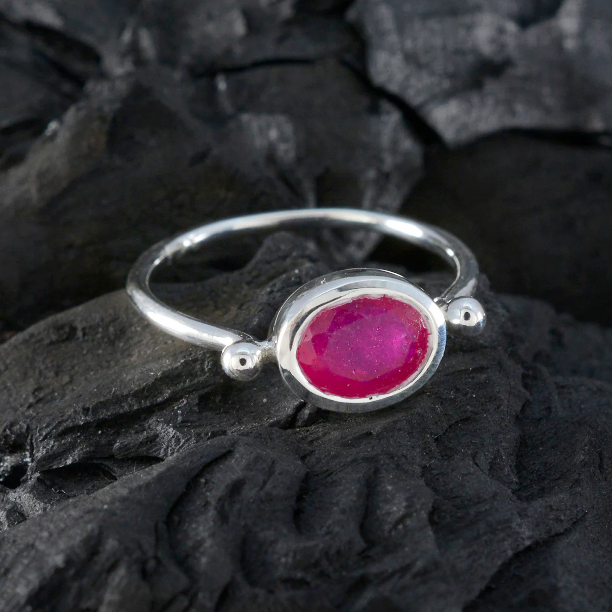 Indian Ruby Solitaire Korean 925 Silver Red Gems Dainty Modern Ring Jewellery - Image 4