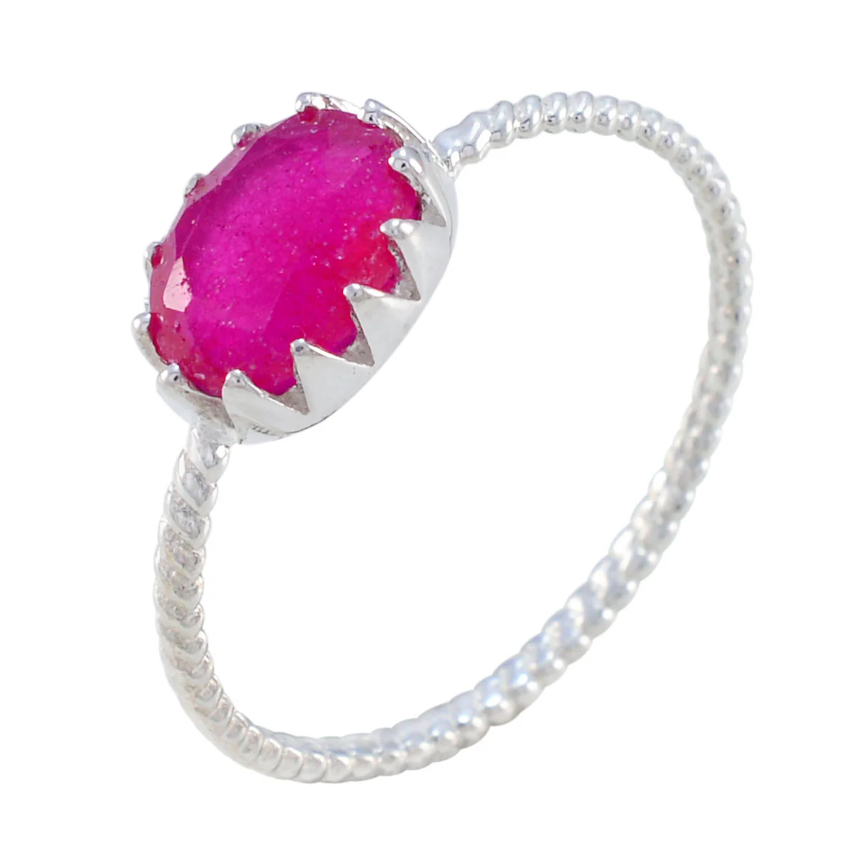 Indian Ruby Solitaire Korean Sterling Silver Red Gemstones Elegant Twist Ring Jewellery - Image 2