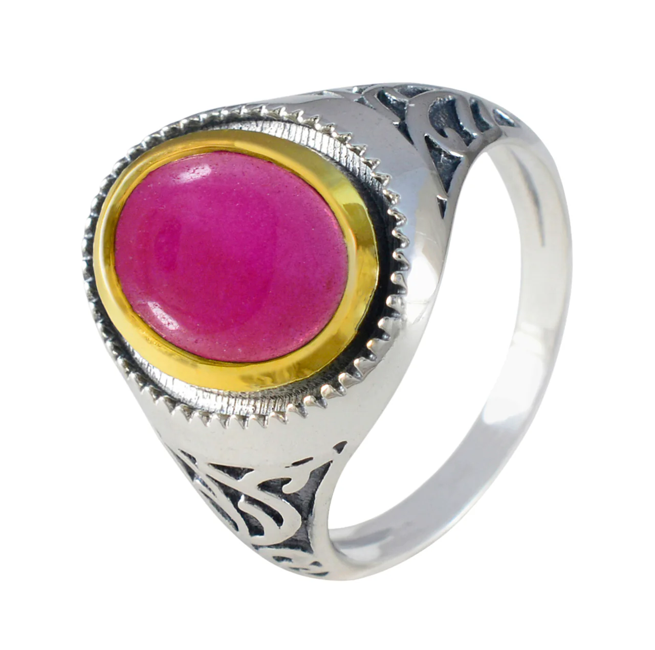 Indian Ruby Solitaire Latin American 925 Sterling Silver Red Gemstone Eye-catching Filigree Ring Jewelry - Image 2