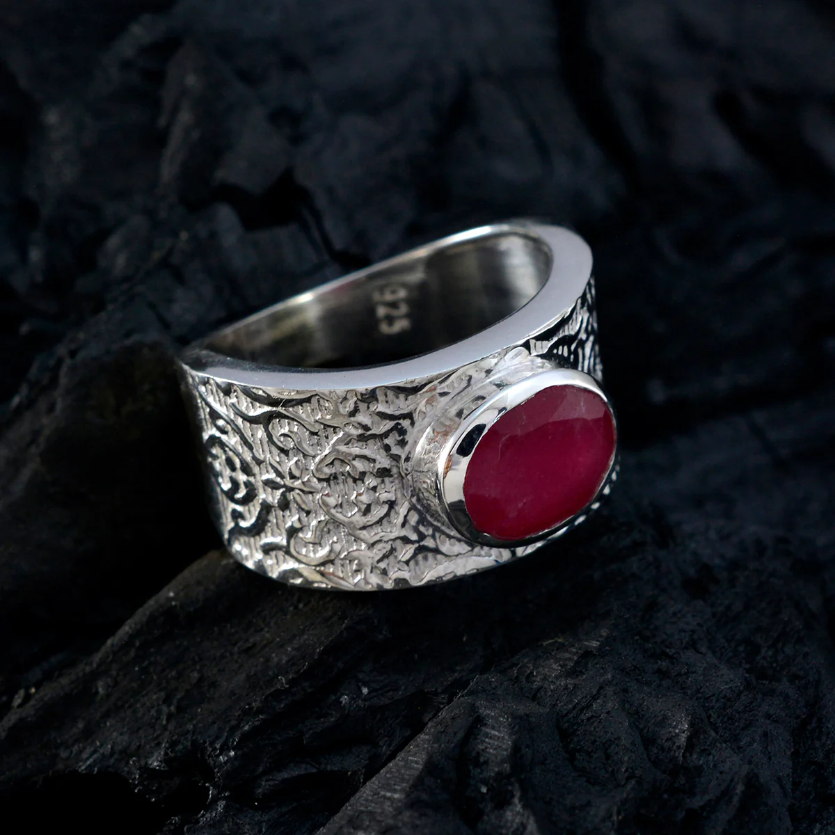 Indian Ruby Solitaire Russian Silver Red Gemstones Essential Art Deco Ring Jewellery - Image 4