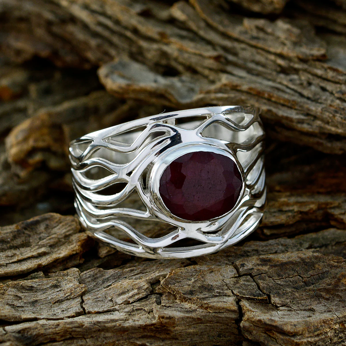 Indian Ruby Solitaire Spanish 925 Sterling Silver Red Gemstones Minimal Rope-Wire Ring Jewelry - Image 4
