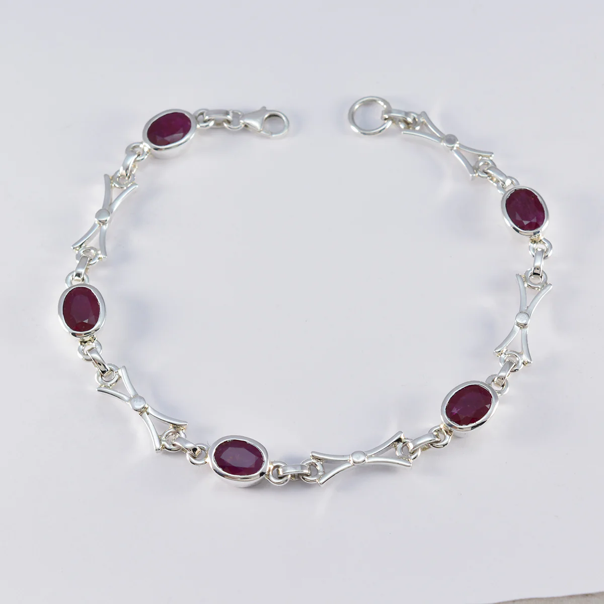Indian Ruby Super Bowl Sunday Tiny Red 925 Silver Links Bracelet - Image 2