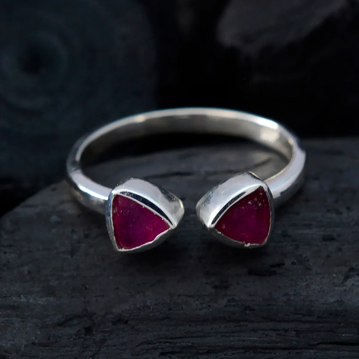 Indian Ruby Toi et Moi Turkish 925 Sterling Silver Red Gemstones Dainty Contemporary Ring Jewelry - Image 4