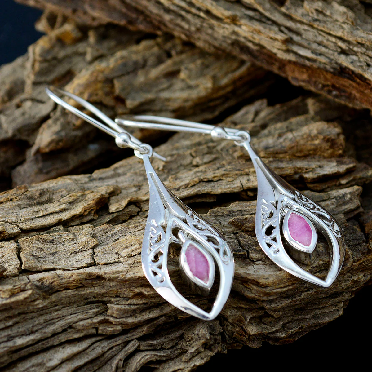 Indian Ruby Turkish Ivy Solitaire Dangle Red Sterling Silver Earring - Image 3