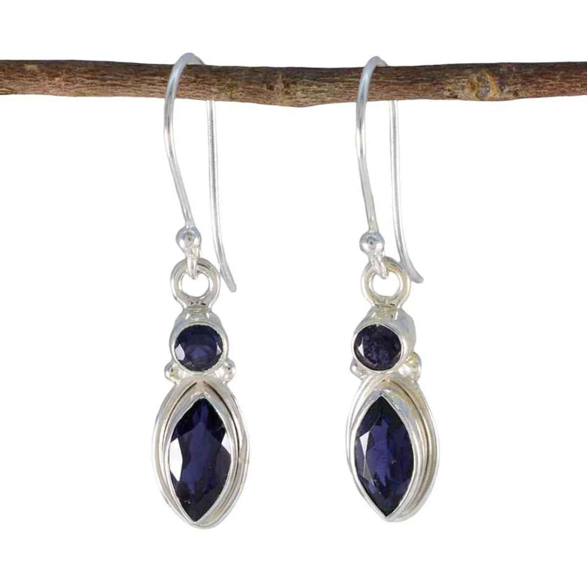 Iolite African Autumn Toi et Moi Dangle Blue 925 Silver Earring