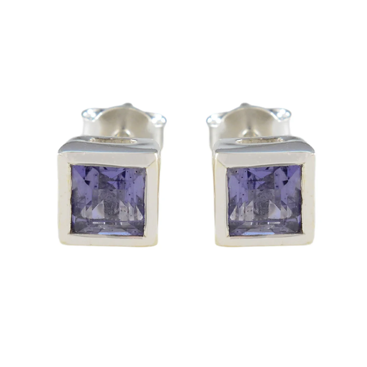 Iolite American Aiko Solitaire Stud Blue Silver Earring