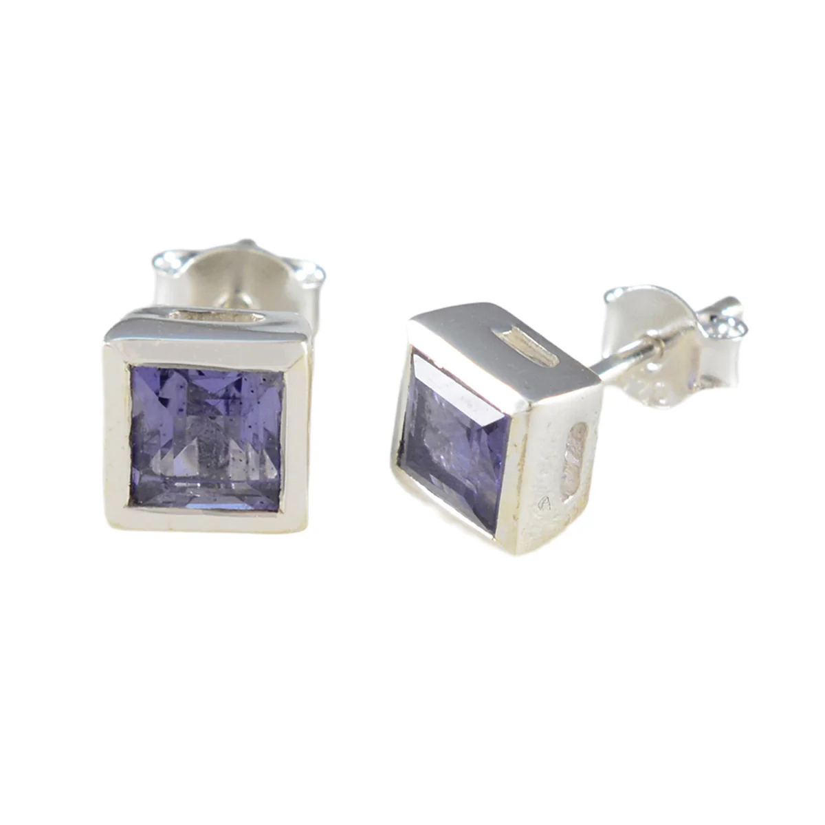 Iolite American Aiko Solitaire Stud Blue Silver Earring - Image 2