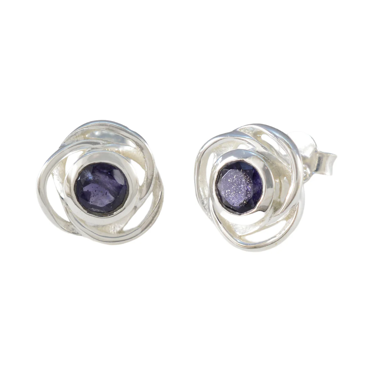 Iolite American Mei Solitaire Stud Blue Sterling Silver Earring - Image 2