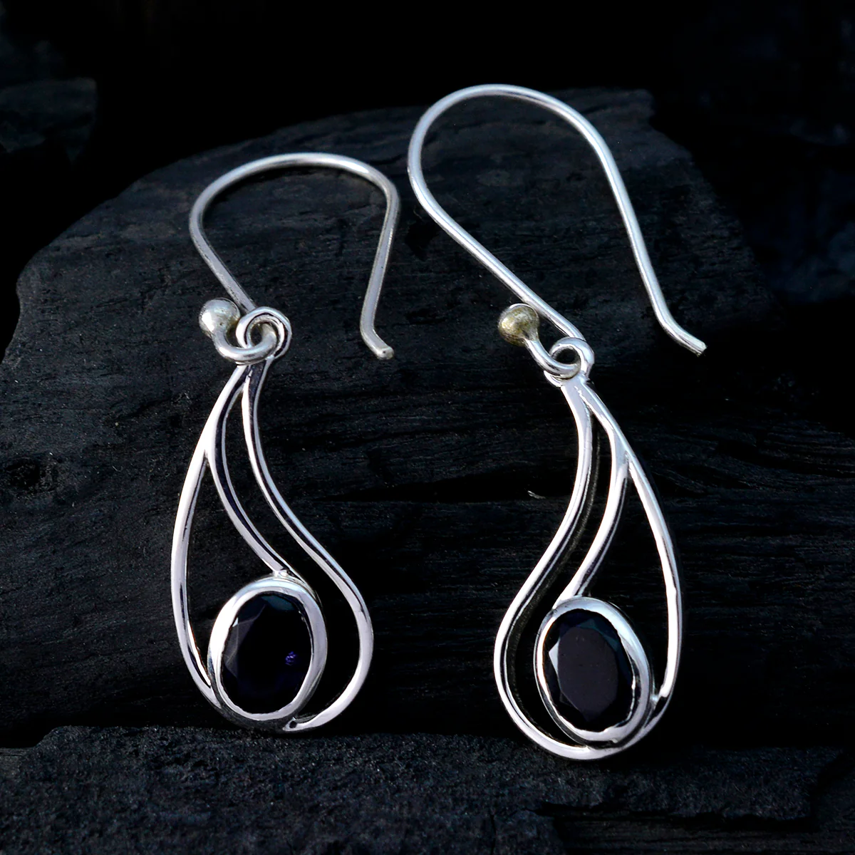 Iolite Australian Claire Solitaire Dangle Blue Sterling Silver Earring - Image 2