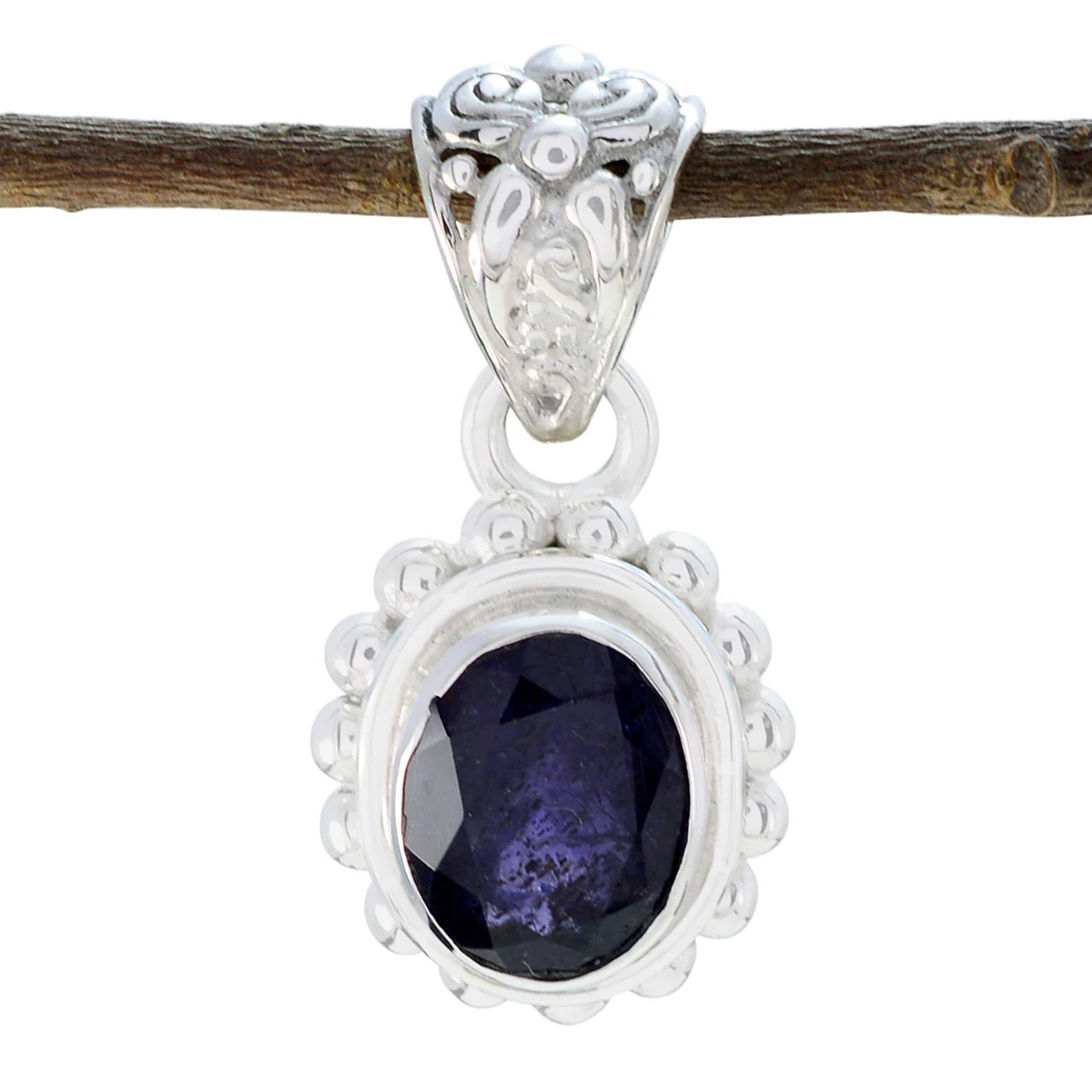 Iolite Classic Moroccan 92.5 Silver Solitaire Lourdes Rope-Wire Blue Pendant Jewellery