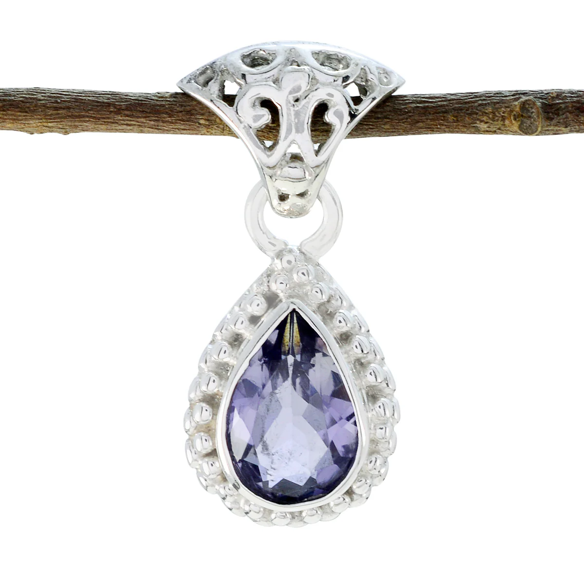 Iolite Featherlight Moroccan 92.5 Silver Solitaire Amelia Rope-Wire Blue Pendant Jewellery