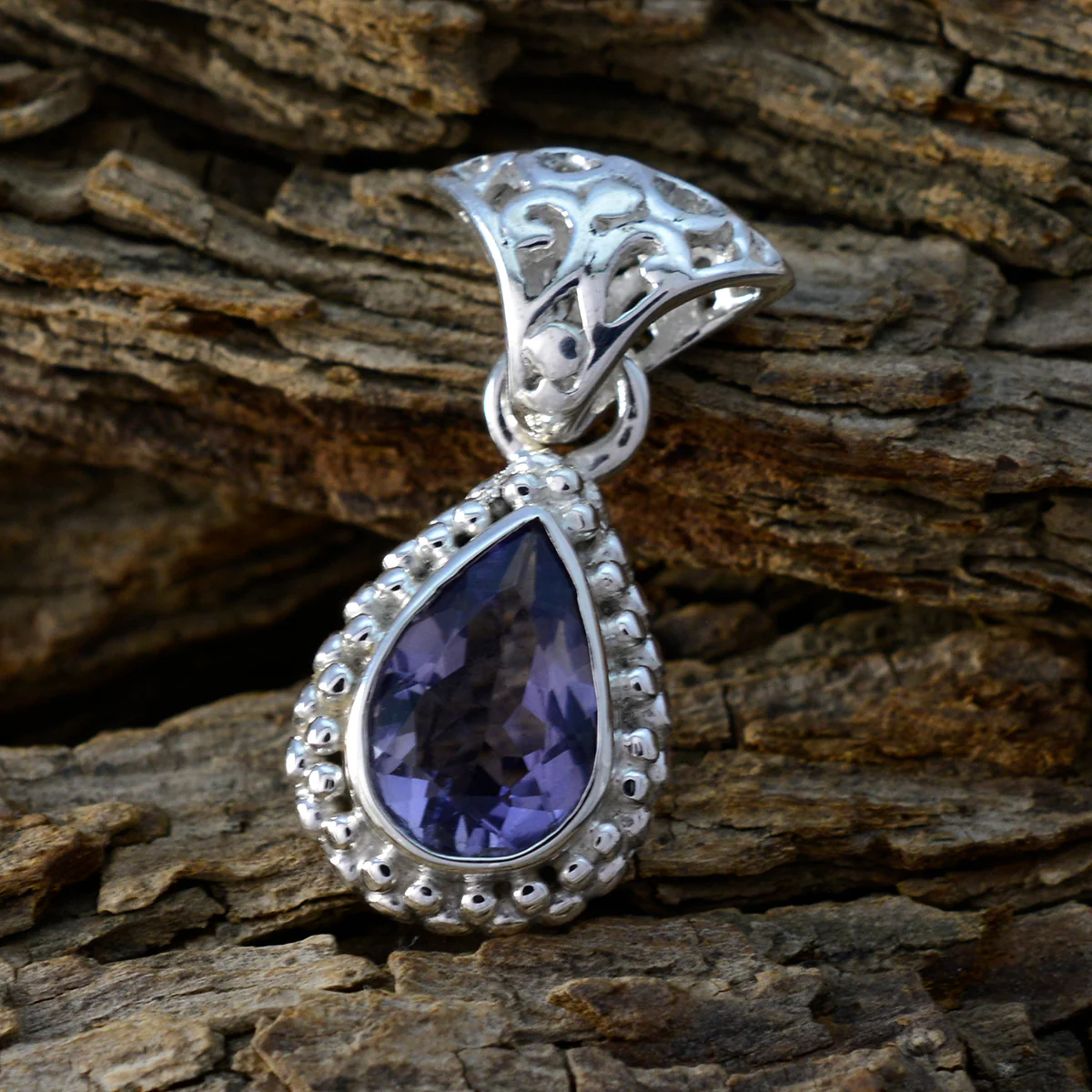 Iolite Featherlight Moroccan 92.5 Silver Solitaire Amelia Rope-Wire Blue Pendant Jewellery - Image 2