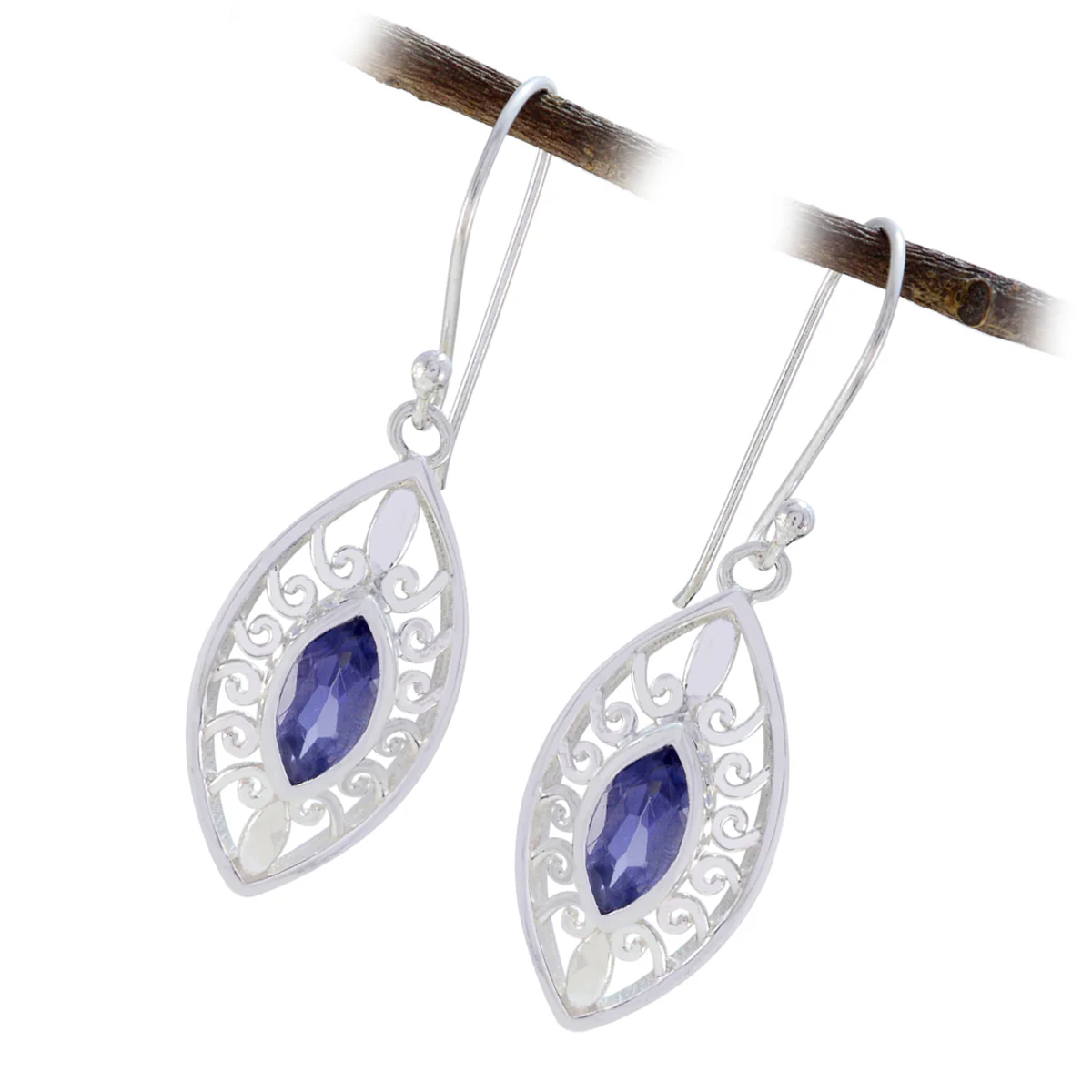 Iolite French Ling Solitaire Dangle Blue Silver Earring - Image 2
