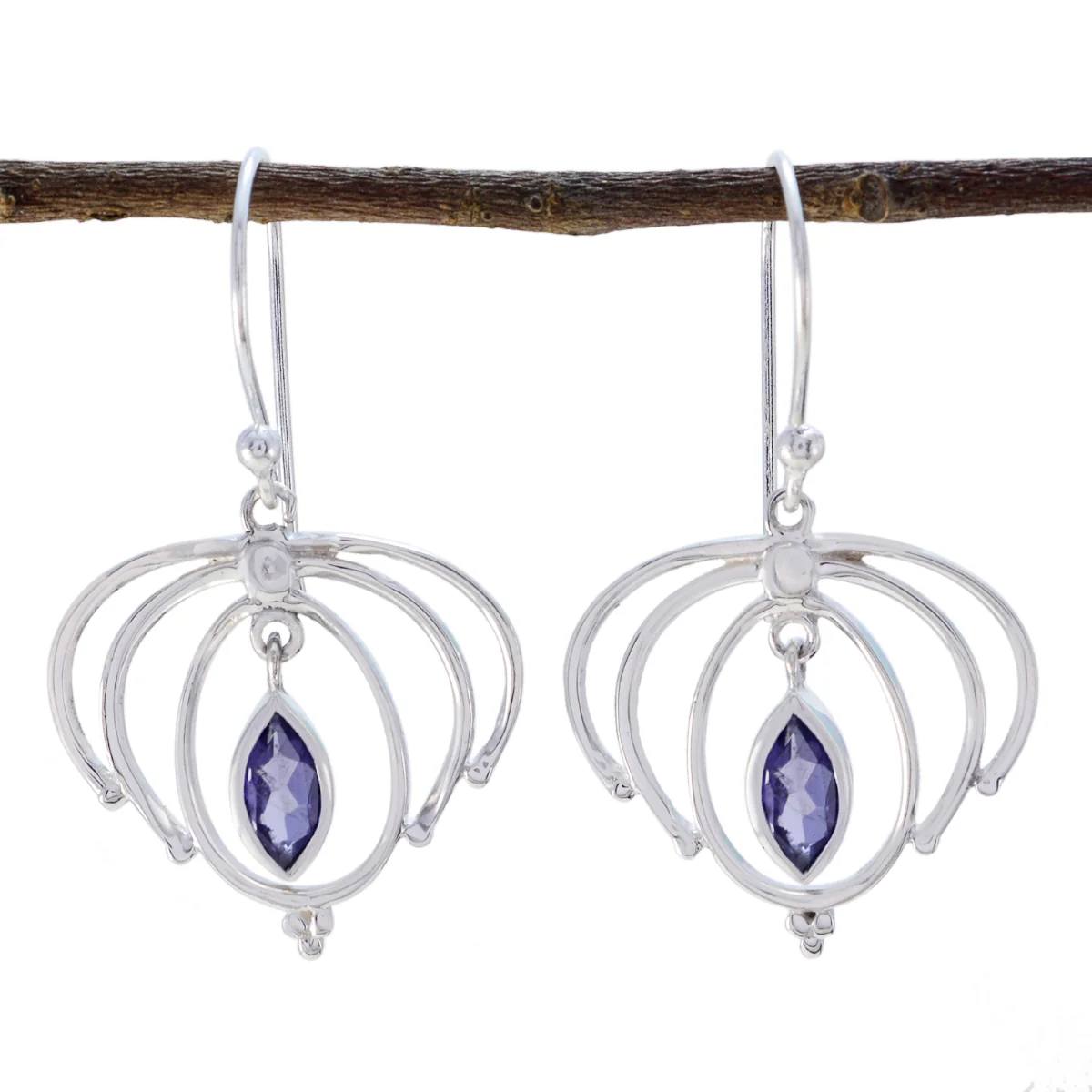 Iolite German Hanna Solitaire Dangle Blue 925 Sterling Silver Earring