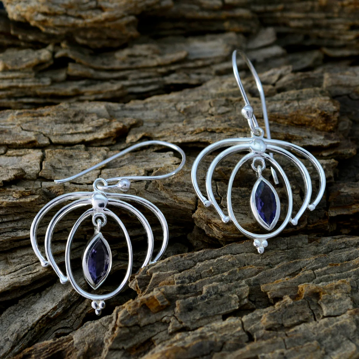 Iolite German Hanna Solitaire Dangle Blue 925 Sterling Silver Earring - Image 3