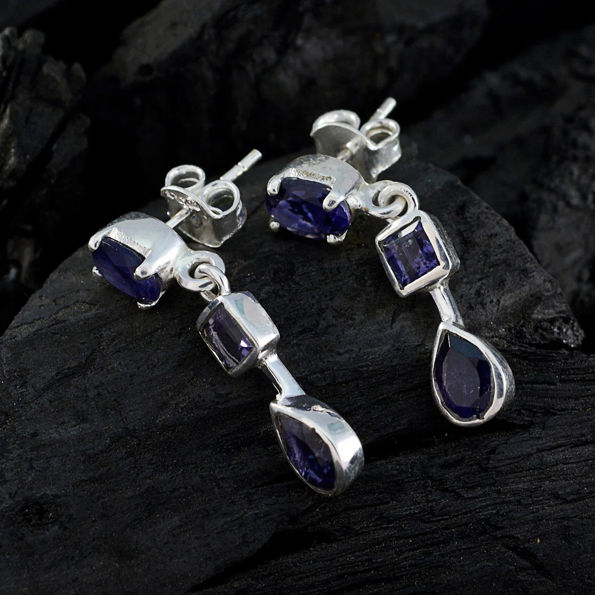 Iolite German Lili multiple Stud Blue 925 Sterling Silver Earring - Image 2