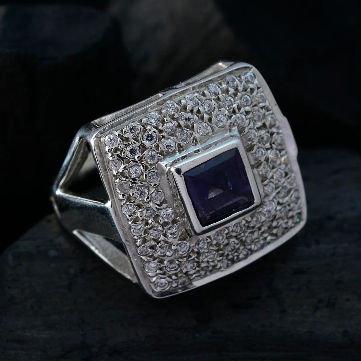 Iolite Halo Egyptian Sterling Silver Blue Gems Versatile Contemporary Ring Jewelry - Image 4