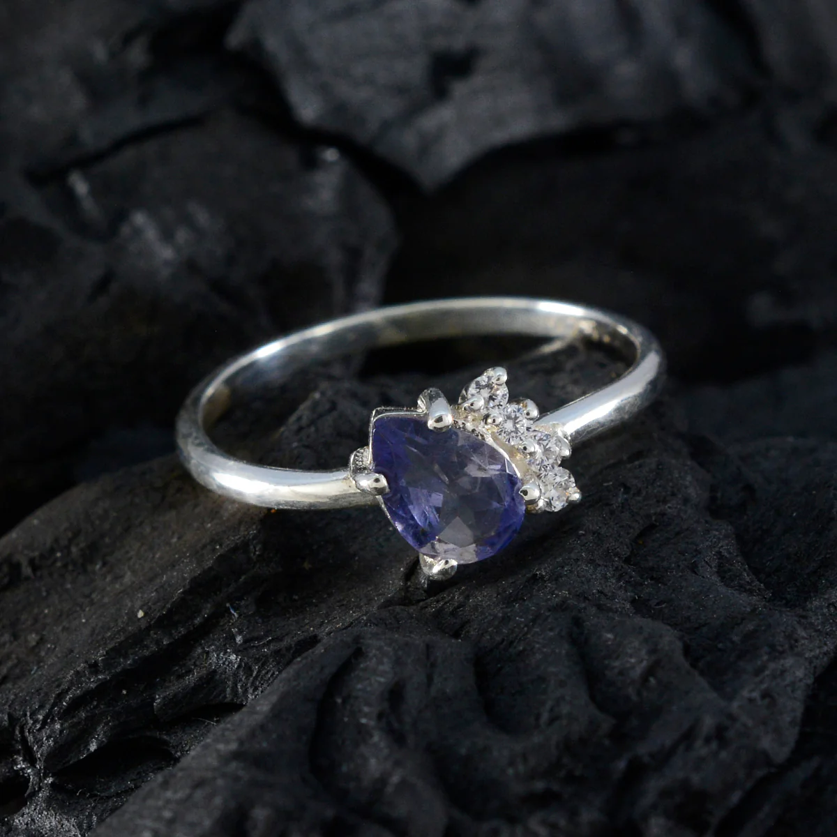 Iolite Halo Japanese 92.5 Silver Blue Gemstone Elegant  Abstract Ring Jewelry - Image 4