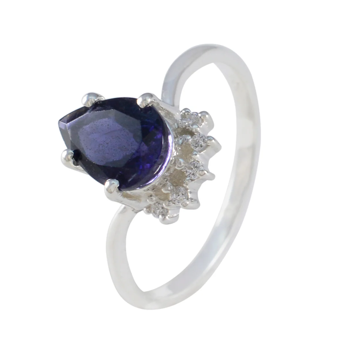 Iolite Halo Turkish 92.5 Silver Blue Gems Delicate Contemporary Ring Jewellery - Image 2