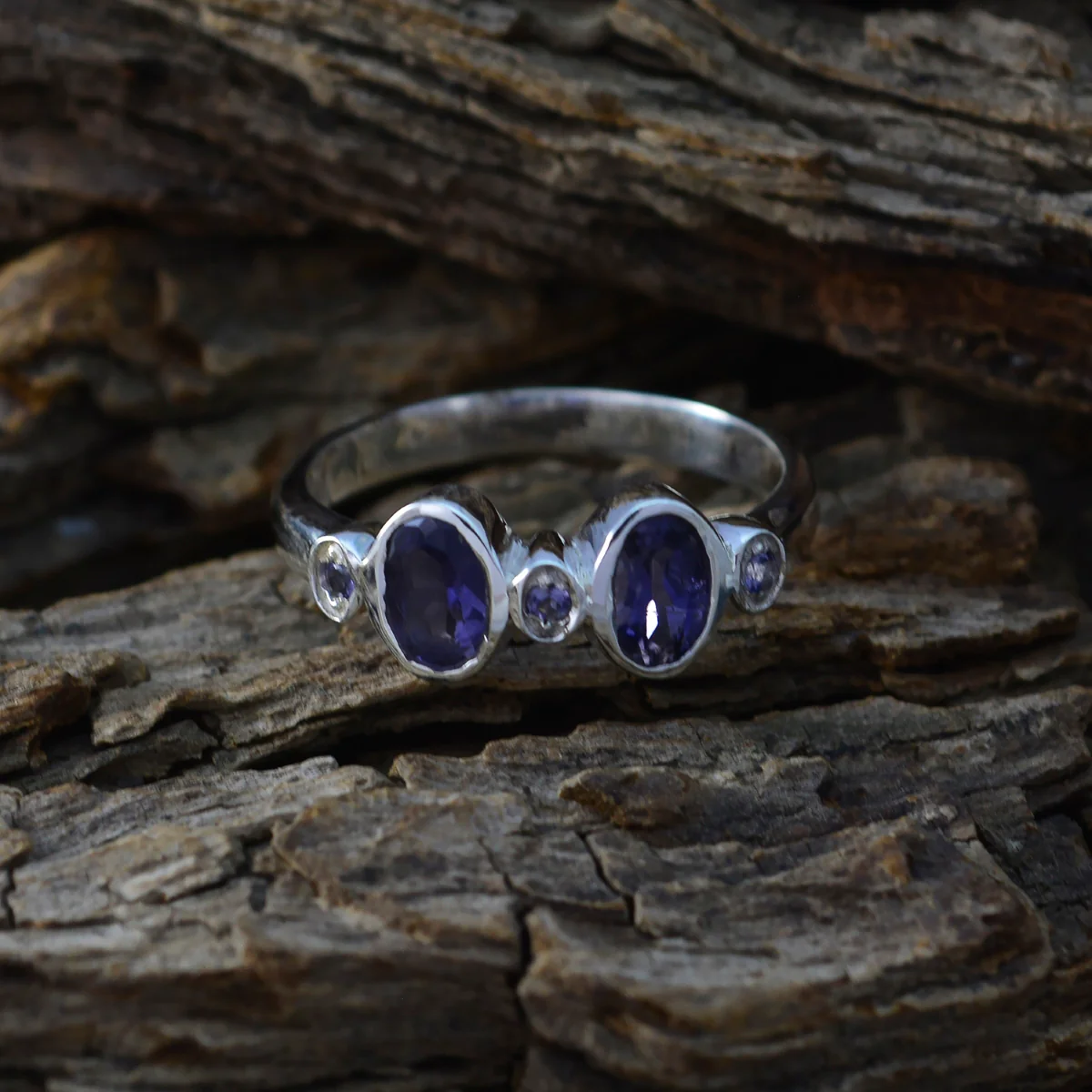Iolite Halo Turkish Sterling Silver Blue Gems Dainty Romantic Ring Jewellery - Image 3
