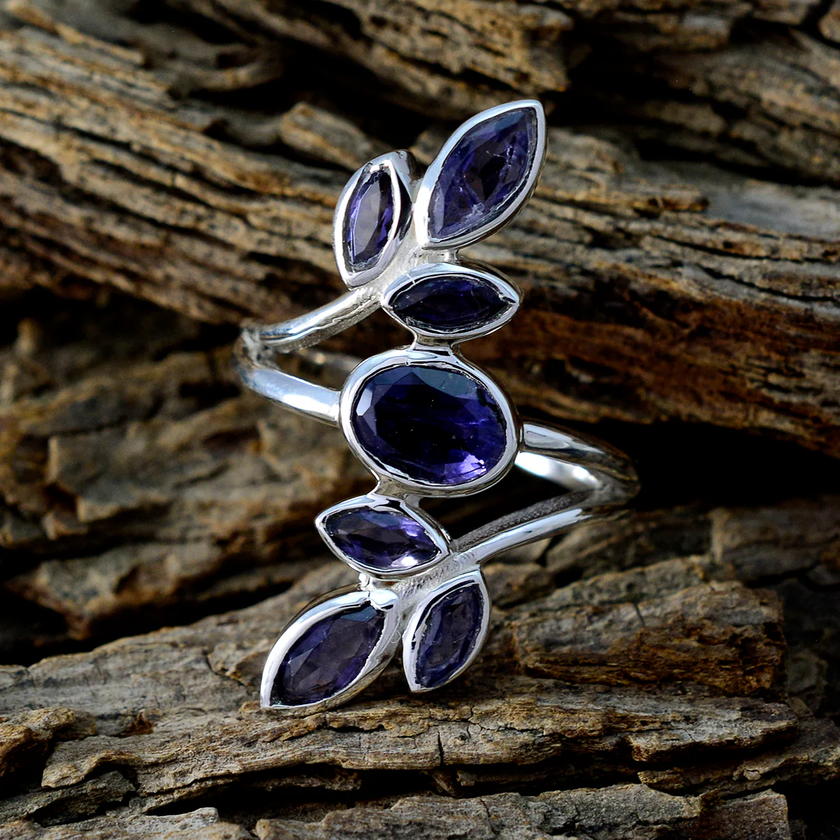 Iolite Hepta German 925 Silver Blue Gemstone Classic Leafy Ring Jewellery - Image 3