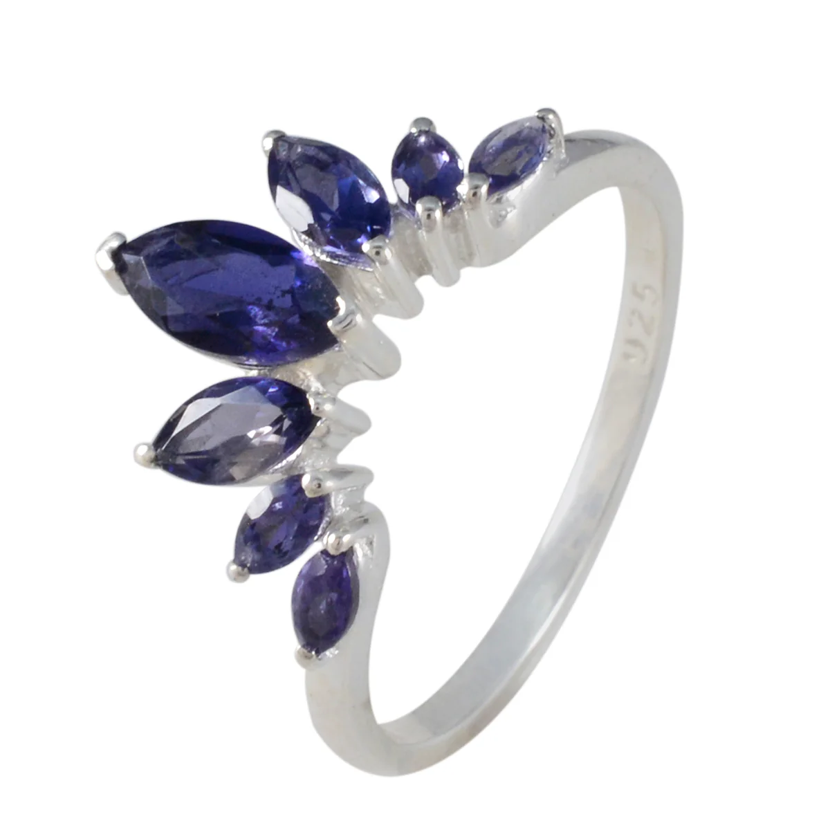 Iolite Hepta Japanese Silver Blue Gemstones Dainty crown Ring Jewelry - Image 3