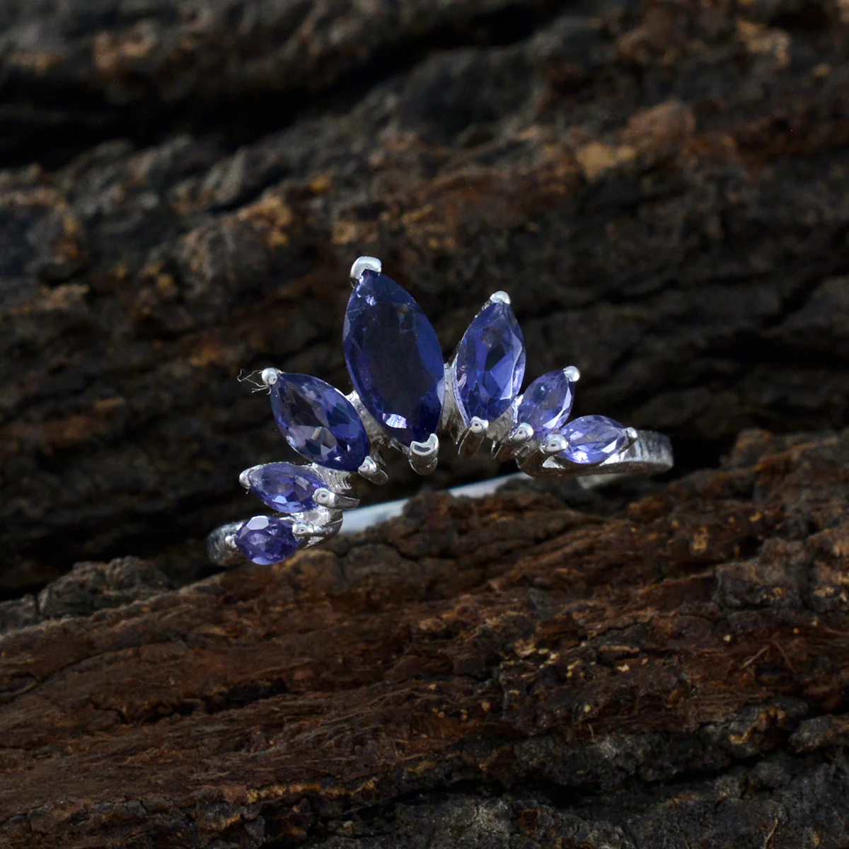 Iolite Hepta Japanese Silver Blue Gemstones Dainty crown Ring Jewelry - Image 4