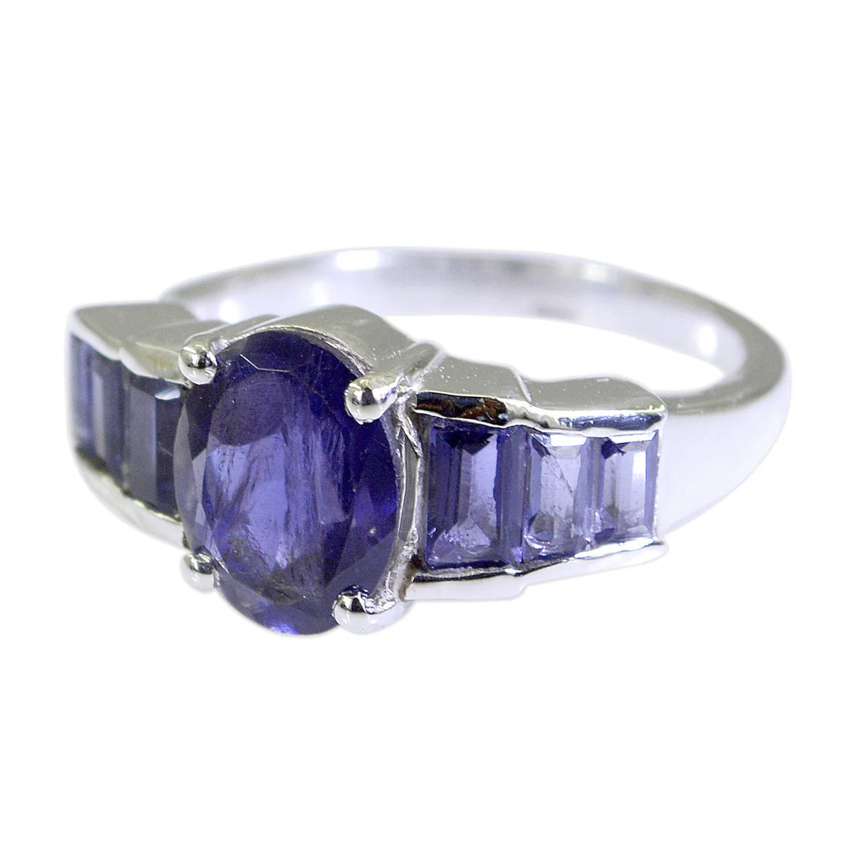 Iolite Hepta Russian 925 Silver Blue Gems Mid-weight Boho Ring Jewellery
