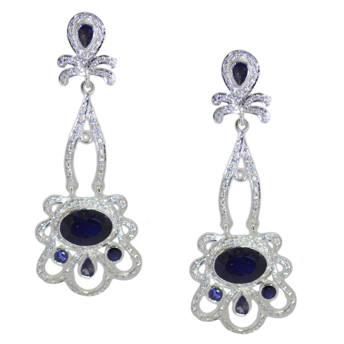 Iolite Indian Ayesha multiple Dangle Blue 925 Silver Earring - Image 2