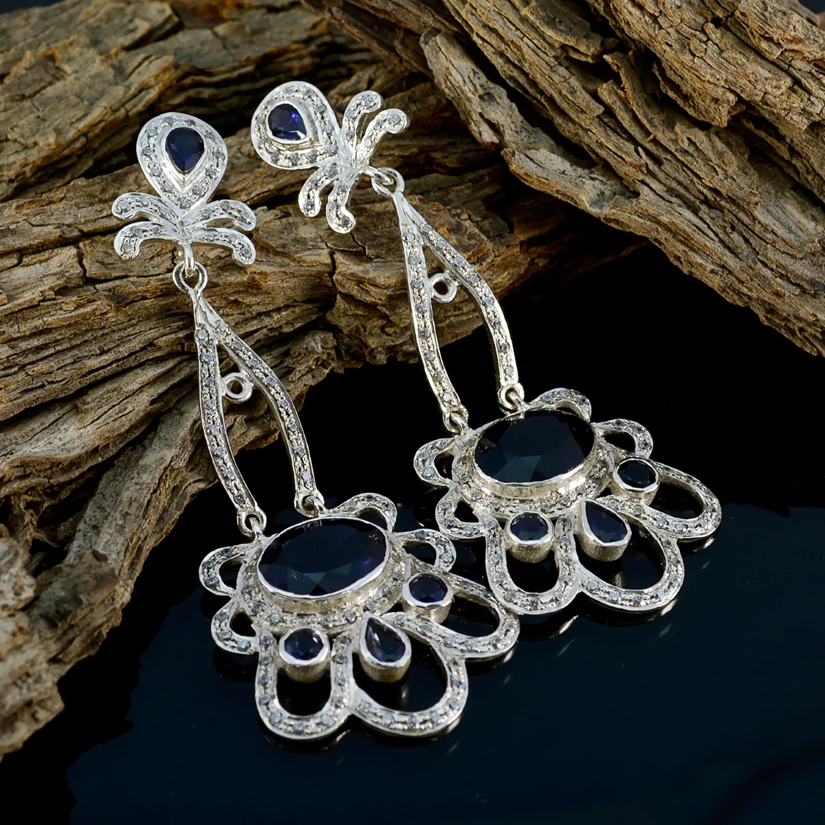 Iolite Indian Ayesha multiple Dangle Blue 925 Silver Earring - Image 3