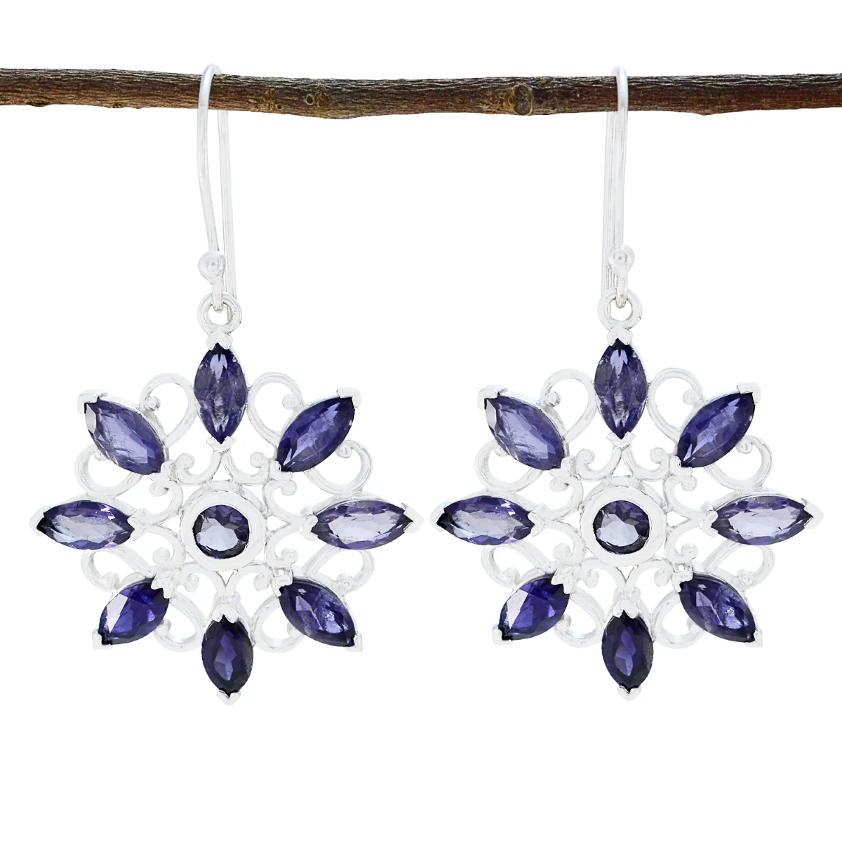 Iolite Italian Hina multiple Dangle Blue Sterling Silver Earring