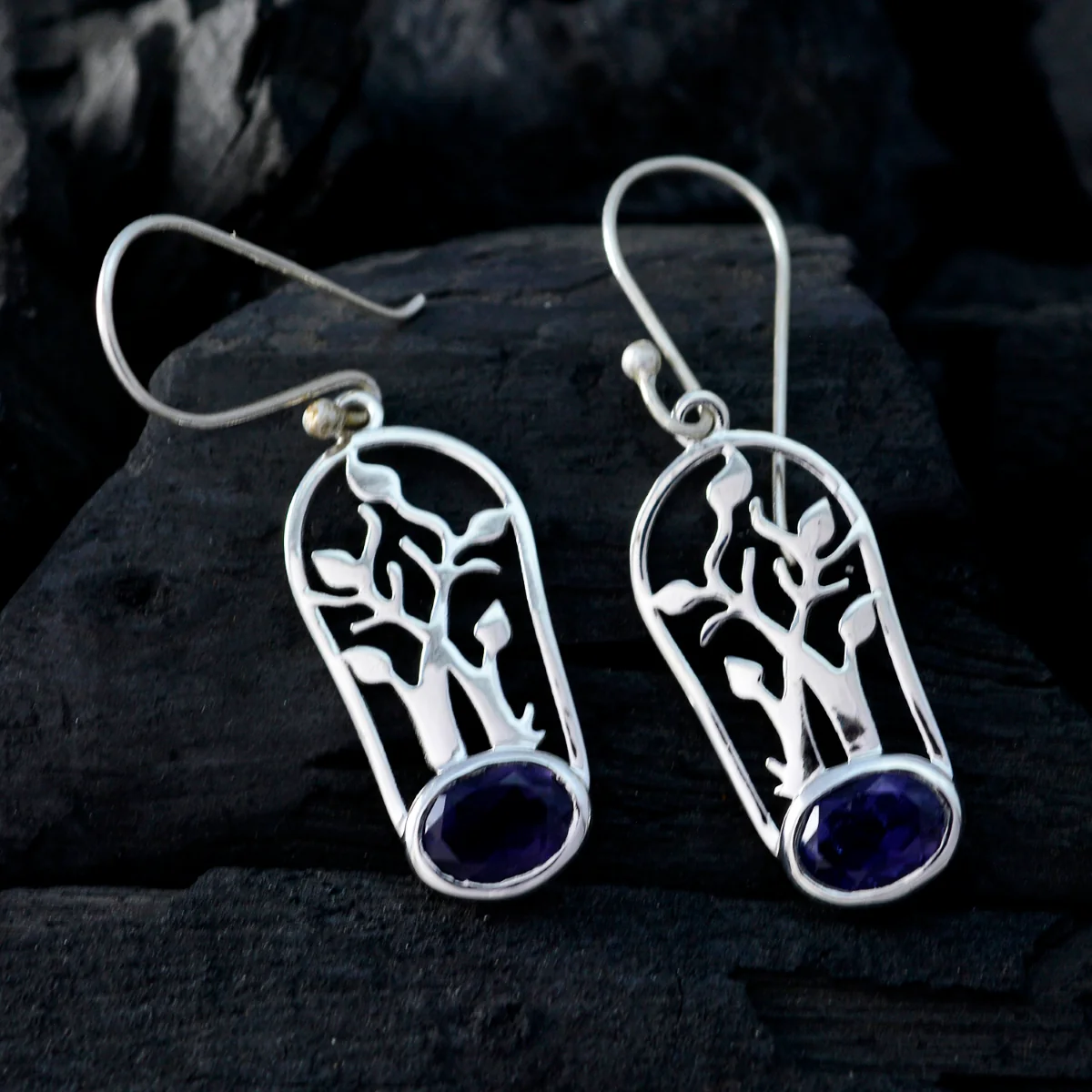 Iolite Italian Scarlett Solitaire Dangle Blue 925 Sterling Silver Earring - Image 2