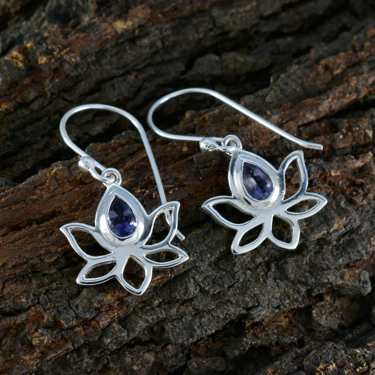 Iolite Korean Inès Solitaire Dangle Blue Silver Earring - Image 3