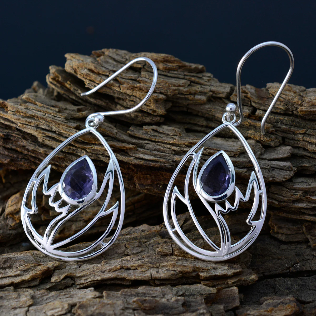 Iolite Mexican Chloe Solitaire Dangle Blue 925 Silver Earring - Image 3